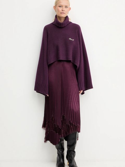 Twinset sweter z dodatkiem wełny damski kolor fioletowy lekki z golfem 252TT3422 - zdjęcie produktu nr 2