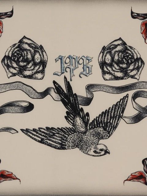 Jean Paul Gaultier bird tattoo print silk scarf - Neutrals