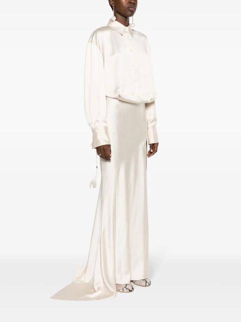 The Attico long-sleeve satin gown - Neutrals