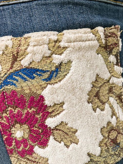 Dolce & Gabbana button embellished and brocade appliqué distressed jeans - Blue