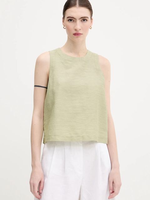 United Colors of Benetton bluzka z domieszką lnu damska kolor zielony wzorzysta 5YPVDQ0BL - zdjęcie produktu nr 1