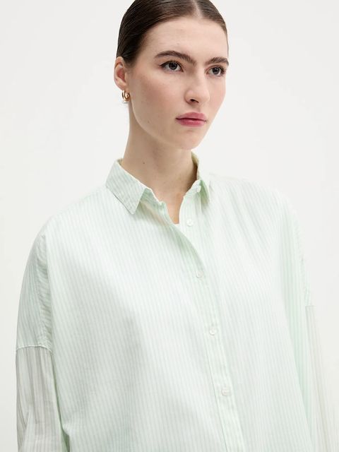 Pepe Jeans koszula damska kolor zielony relaxed z kołnierzykiem klasycznym PL305100