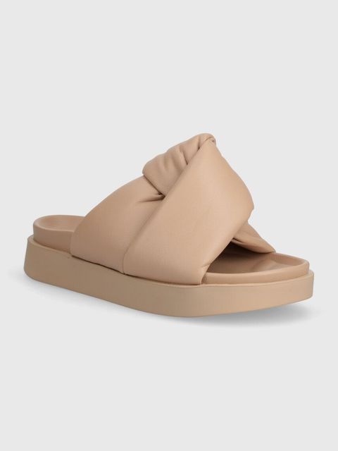 Inuikii klapki skórzane Soft Crossed damskie kolor beżowy na platformie 70104-140 - zdjęcie produktu nr 1