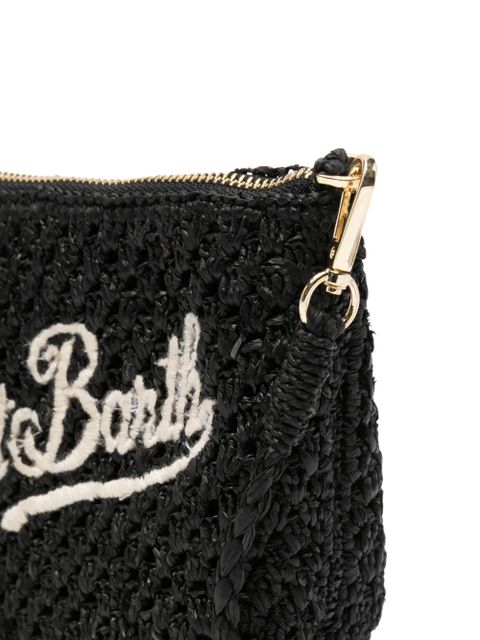 MC2 Saint Barth Raffia Pouch embroidered-logo clutch bag - Black