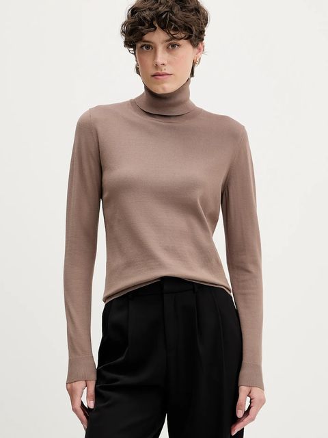 Sisley sweter damski kolor brązowy lekki z golfem 17Q3M2178 - zdjęcie produktu nr 1