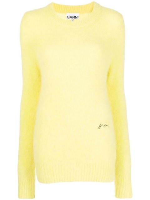 GANNI logo-embroidered crew-neck jumper - Yellow - zdjęcie produktu nr 1