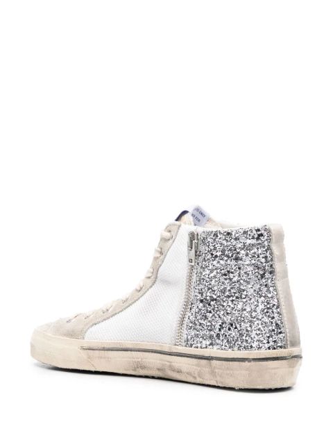 Golden Goose glitter-detail leather high-top sneakers - Silver - zdjęcie produktu nr 2