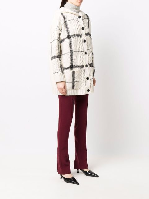 Valentino Garavani bead-embellished check-pattern hooded cardigan - White