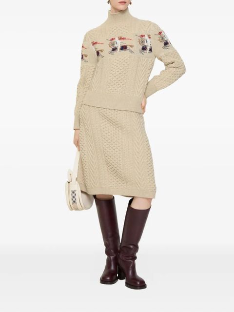 Burberry Aran-knit Equestrian Knight midi skirt - Neutrals - zdjęcie produktu nr 2