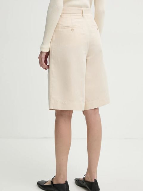 Filippa K szorty lniane damskie kolor beżowy gładkie high waist 31114