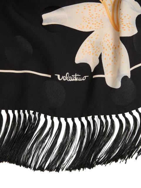 Valentino Garavani Apres L'Hiverlilium fringed scarf' - Black