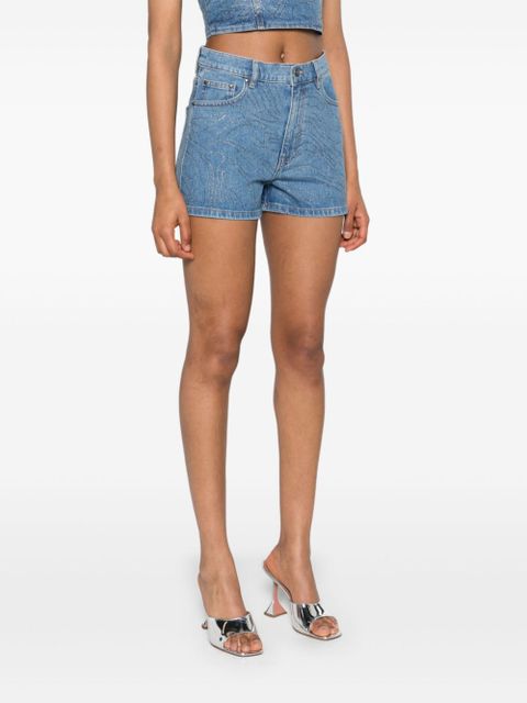 ROTATE BIRGER CHRISTENSEN rhinestoned high-rise denim shorts - Blue