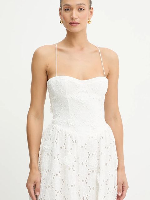 Bardot sukienka bawełniana kolor biały maxi rozkloszowana 59786DB2