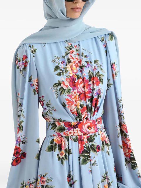 Dolce & Gabbana flora-printl belted maxi dress - Blue