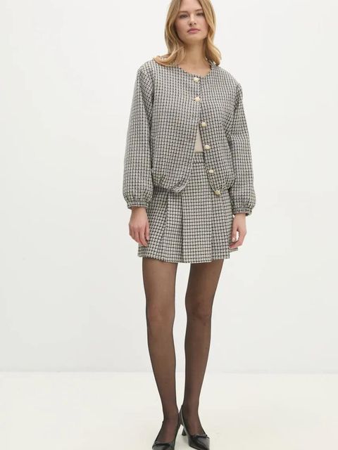 Answear.LAB marynarka kolor beżowy jednorzędowa wzorzysta