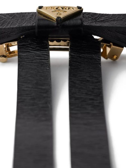 Prada logo leather hair clip - Black - zdjęcie produktu nr 2
