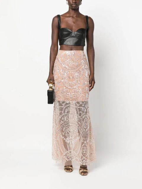 Self-Portrait bead-embellished layered skirt - Neutrals