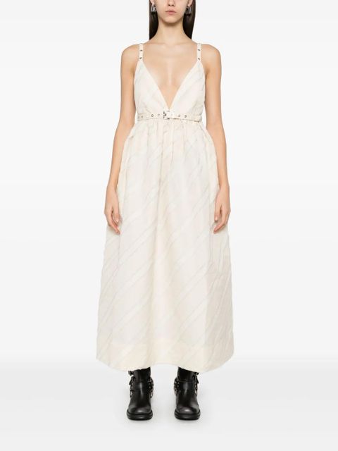 GANNI stripe-pattern midi dress - Neutrals