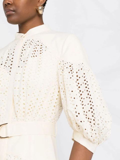 Acler Moore broderie-anglaise puff-sleeve dress - Neutrals