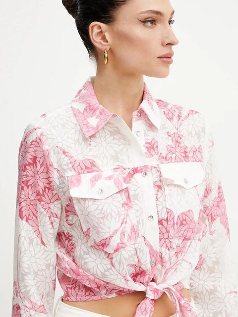 Guess koszula ADELAIDE damska kolor biały regular z kołnierzykiem klasycznym W5GH03 WH4K2