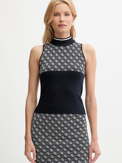 Guess top damski kolor granatowy z półgolfem - zdjęcie produktu nr 1