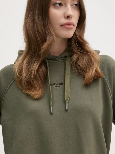 Pepe Jeans bluza FELICITY HOODIE damska kolor zielony z kapturem gładka PL581462