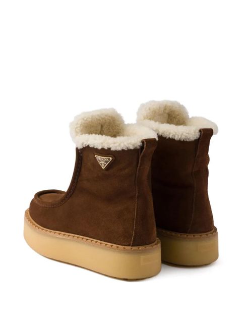 Prada shearling-trimmed platform boots - Brown