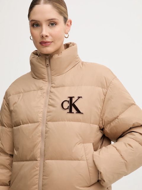 Calvin Klein Jeans kurtka puchowa kolor beżowy zimowa LV047D503G
