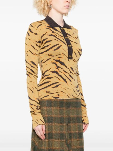 GANNI zebra-print polo top - Neutrals
