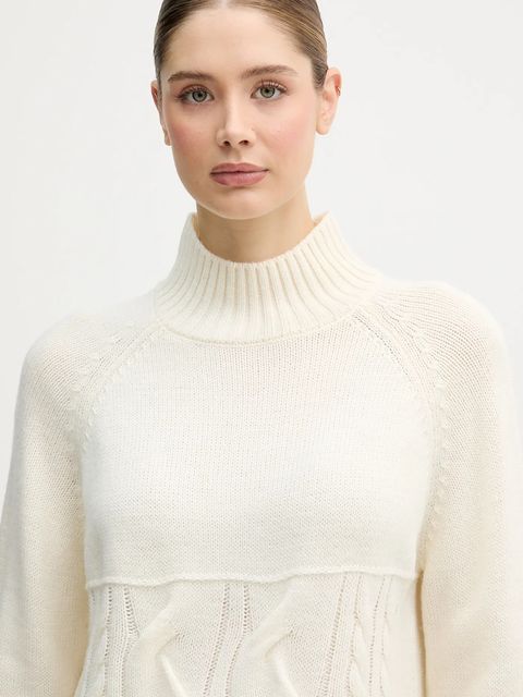 United Colors of Benetton sweter z dodatkiem wełny damski kolor beżowy z półgolfem 191VD204A