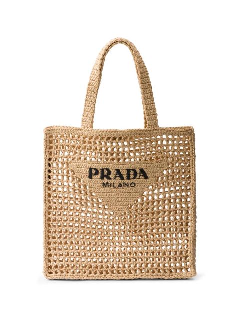 Prada triangle-logo raffia tote bag - Neutrals - zdjęcie produktu nr 1