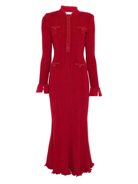 Self-Portrait beaded-trim ribbed midi dress - Red - zdjęcie produktu nr 1