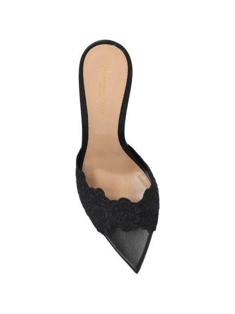 Gianvito Rossi Yvonne lace-panel scalloped mules - Black
