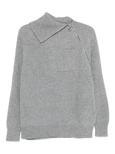 Sportmax asymmetrical-neck zip-front sweater - Grey - zdjęcie produktu nr 1