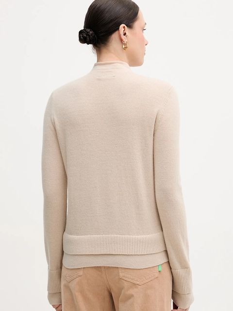 Sisley sweter z dodatkiem wełny damski kolor beżowy lekki z półgolfem 122WL202B