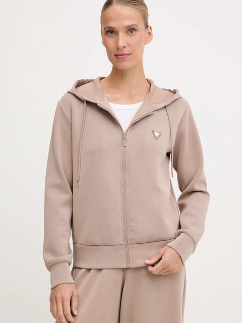 Guess bluza OLYMPE damska kolor beżowy z kapturem gładka V4YQ06 KCAY2 - zdjęcie produktu nr 1