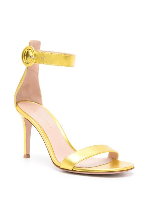 Gianvito Rossi Portofino 85mm metallic-leather sandals - Yellow - zdjęcie produktu nr 2