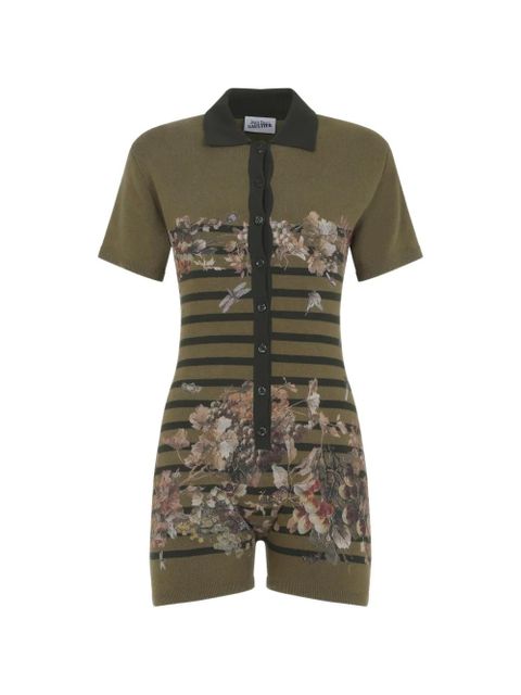 Jean Paul Gaultier floral-print striped playsuit - Green - zdjęcie produktu nr 1