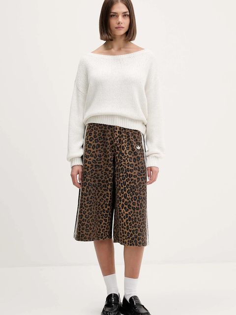 adidas Originals szorty jeansowe damskie kolor brązowy wzorzyste high waist KA2676