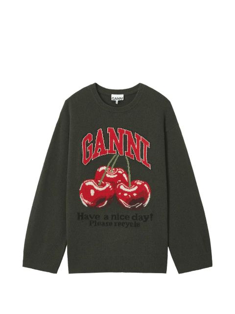 GANNI cherry-print knitted sweater - Green - zdjęcie produktu nr 1