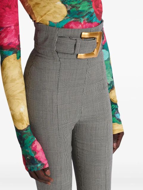 Balmain check-pattern belted trousers - Grey