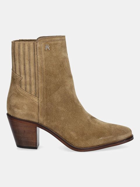 Tommy Hilfiger botki zamszowe WESTERN MID HEEL SUEDE CHELSEA damskie kolor brązowy na słupku FW0FW08888 - zdjęcie produktu nr 2