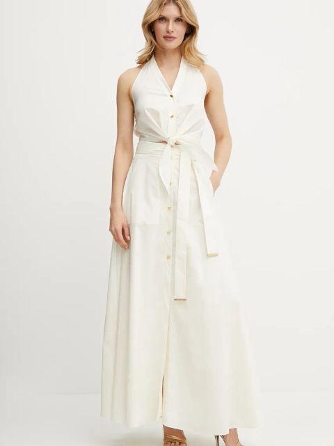 Marciano Guess spódnica bawełniana PAT kolor beżowy maxi rozkloszowana 5GGD20 7315A