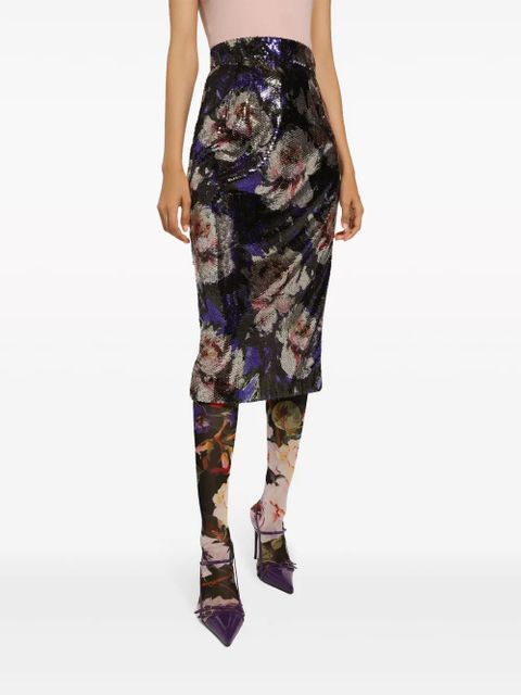 Dolce & Gabbana sequin-embellished pencil midi skirt - Purple