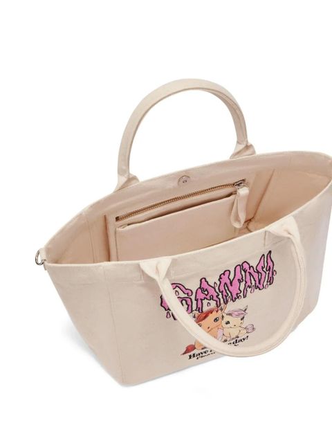 GANNI printed tote bag - Neutrals