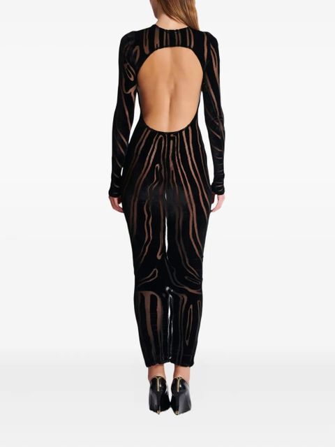 Balmain zebra-print velvet midi dress - Black
