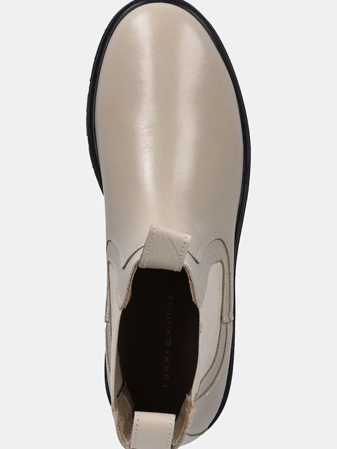 Tommy Hilfiger sztyblety skórzane TH LTHR LOW CHELSEA damskie kolor beżowy na płaskim obcasie FW0FW08775