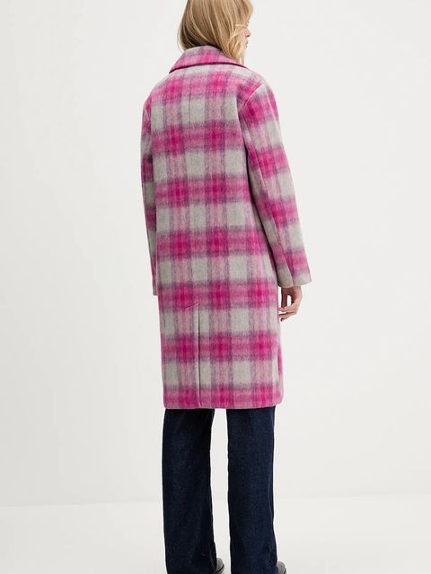 Desigual płaszcz z dodatkiem wełny PINKCHECK kolor różowy 25WWEW15