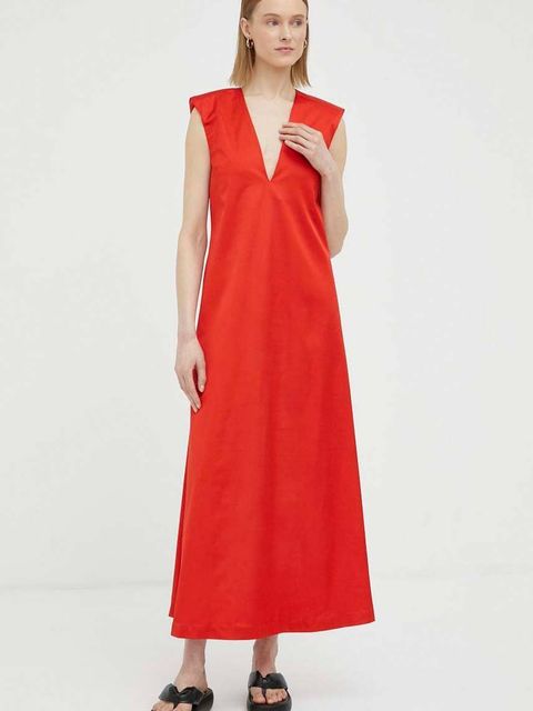 By Malene Birger sukienka wełniana kolor czerwony maxi rozkloszowana