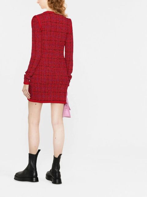 Self-Portrait checked knitted mini dress - Red